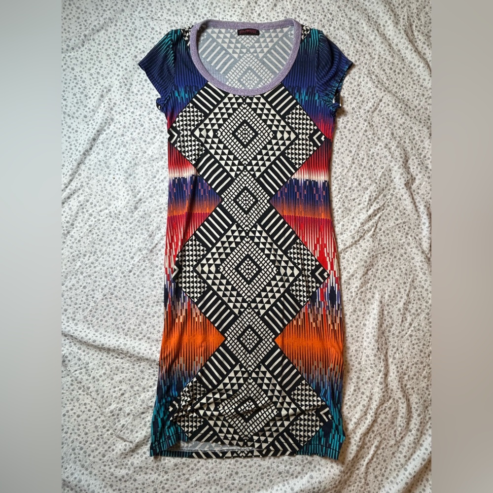 Custo Barcelona Gray and White Geometric Dress